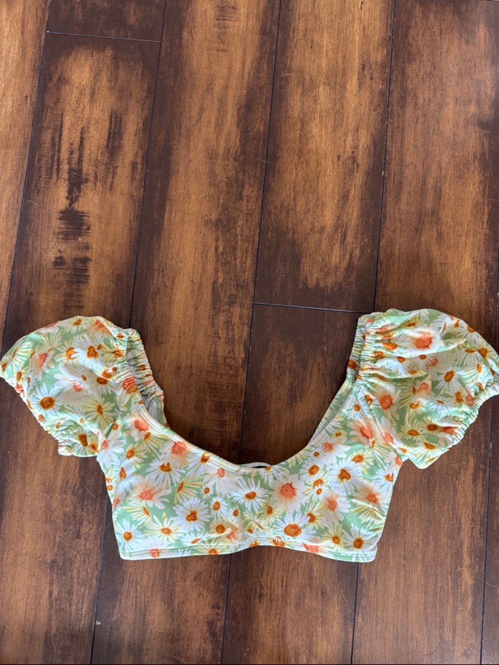 wild fable Green Daisy Print Puff Sleeve Bikini Top